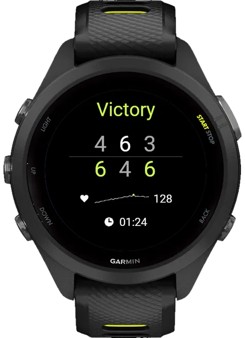 The results screen on the watch after a match